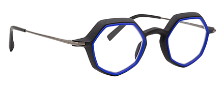 monture optique design créateur impression 3D bleu electrique hexagonale