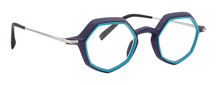 monture optique design créateur impression 3D turquoise hexagonale